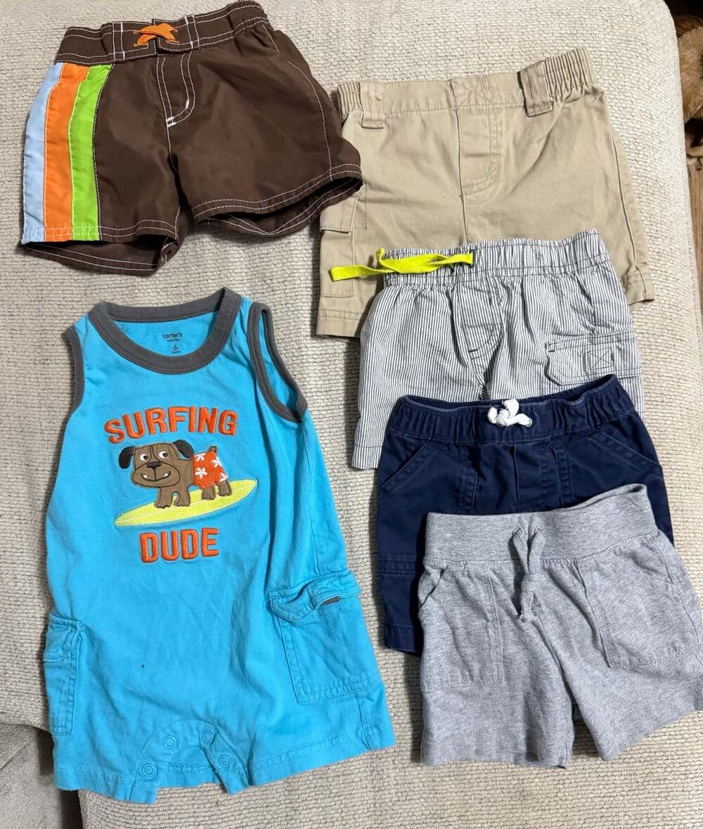 6 mos Baby Boy 6-Piece Summer Clothing Bundle (Tank Romper and Shorts)